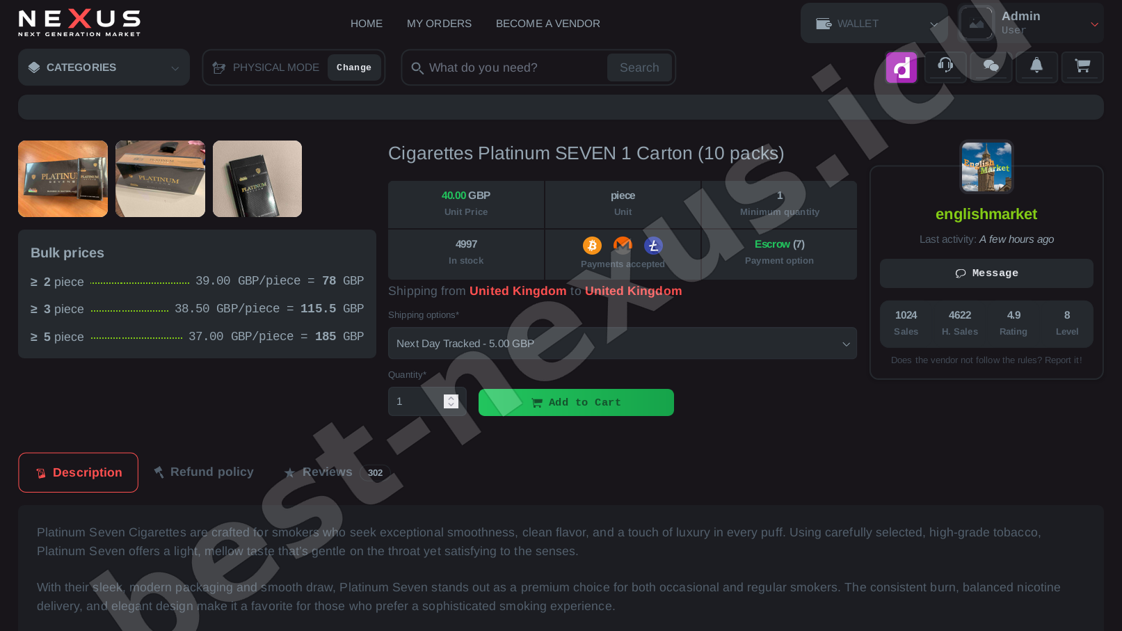 Market Dashboard of the Darknet Catalog